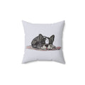 Sleeping French Bulldog Gray Blue Pillow — Spun Polyester Square Throw Pillow