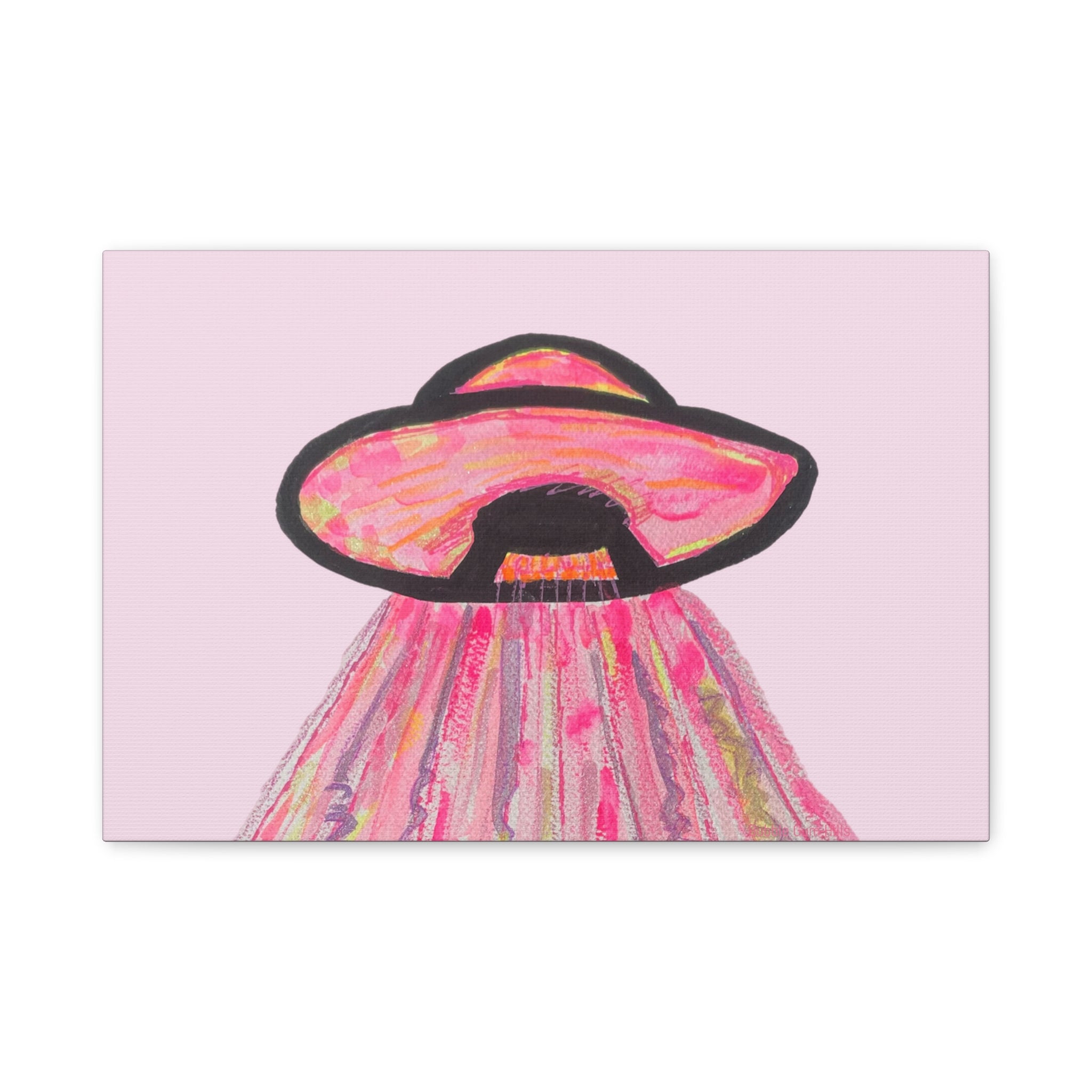 "If Aliens Were Pink" Abstract UFO Spaceship Matte Wall Art Canvas