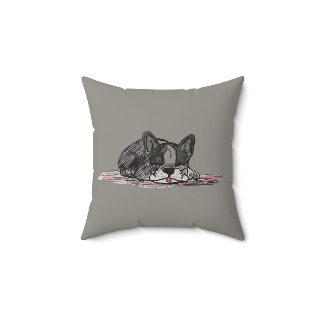 French Bulldog Gray / Blue Breed - Dog Napping Sketch Adorable Square Decor Throw Pillow — Perfect for Dog Lovers