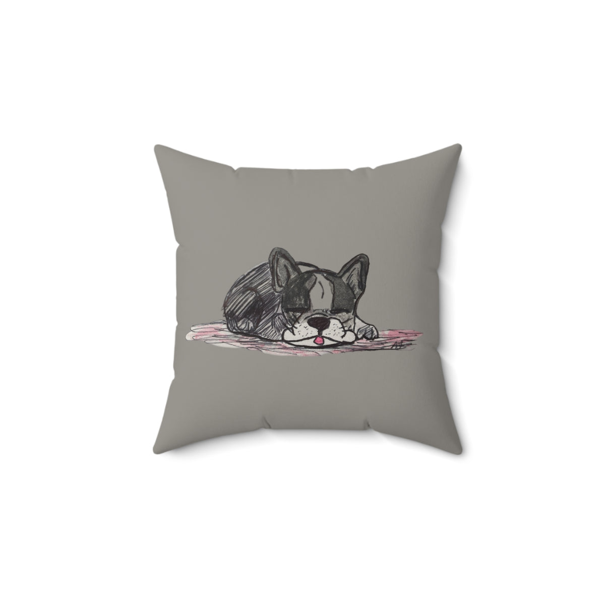 French Bulldog Gray / Blue Breed - Dog Napping Sketch Adorable Square Decor Throw Pillow — Perfect for Dog Lovers