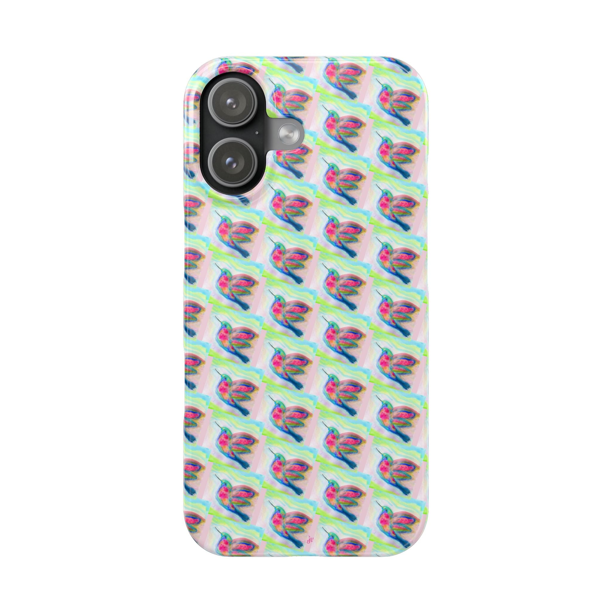 Hummingbirds Slim Phone Case — Pastel Watercolor Hummingbird Pattern Cover