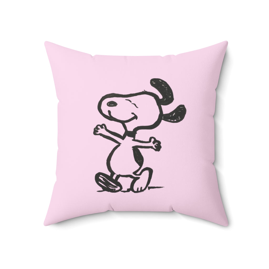 Happy Puppy & Begging Puppy Side  Pink Pup Illustration Decorative Pillow