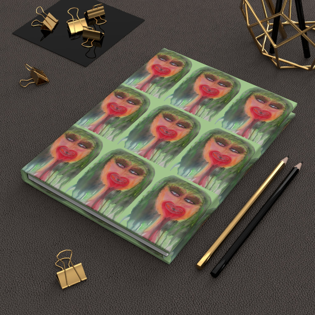 Deep Thoughts Pop Art Hardcover Journal — Green Gal Pop Portrait Art Notebook Journal Diary 150 Page Lined Pages