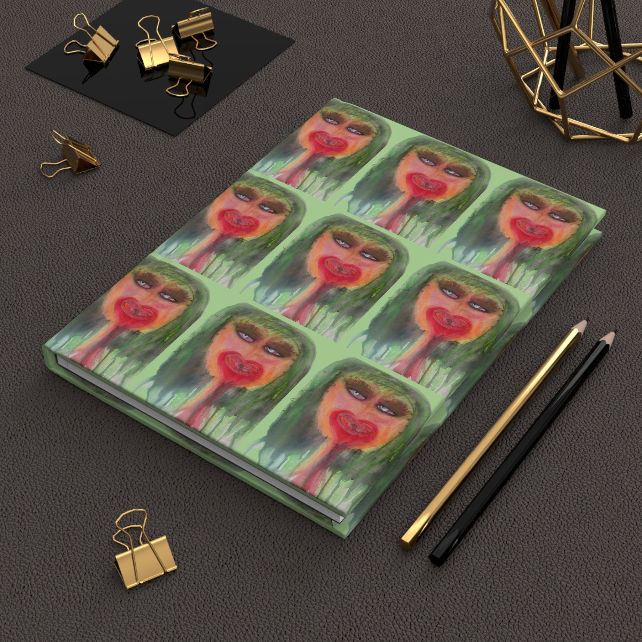Deep Thoughts Pop Art Hardcover Journal — Green Gal Pop Portrait Art Notebook Journal Diary 150 Page Lined Pages