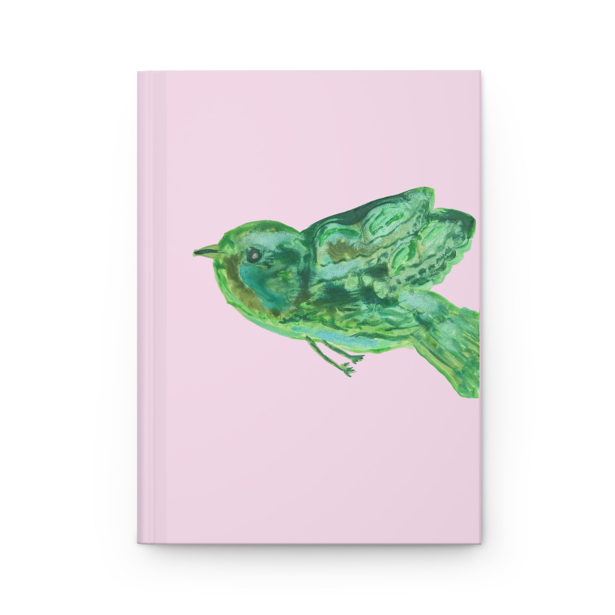 Watercolor Green Bird Pink Matte Hardcover Journal Notebook Diary for Bird Loving Writers Lined 150 Page