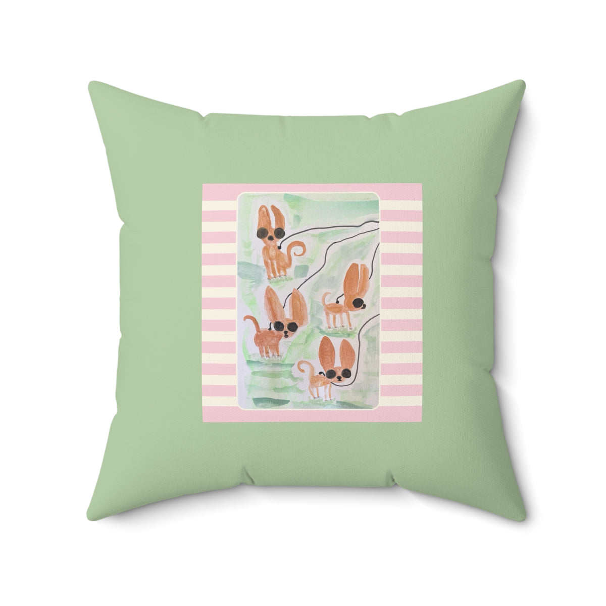 Tiny Dogs Walking Pattern Square Throw Pillow- Novelty Dopamine Pillow for Dog Lovers