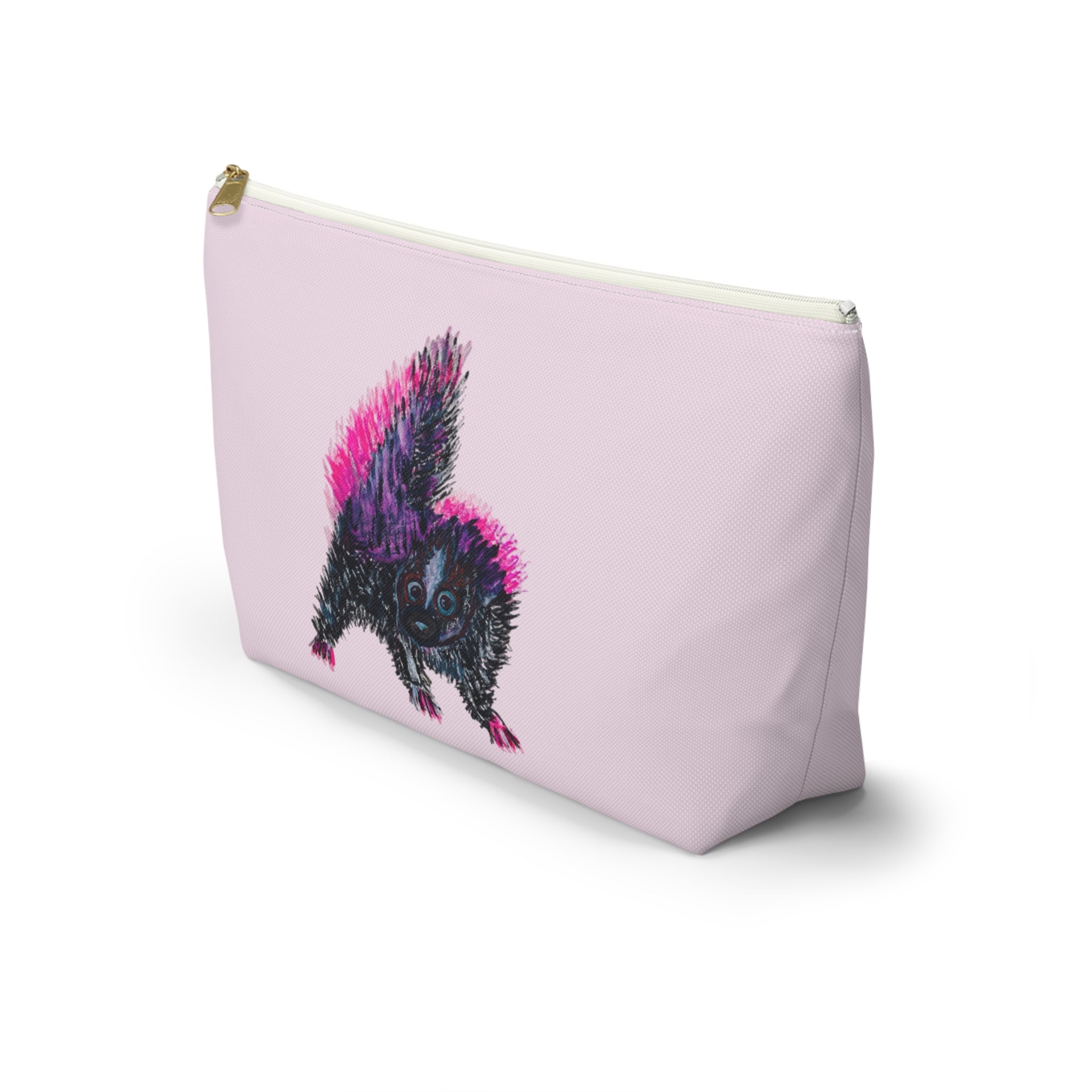 Pink & Black Skunks Accessories Makeup Day or Travel Pouch Zipper Bag Small & Large