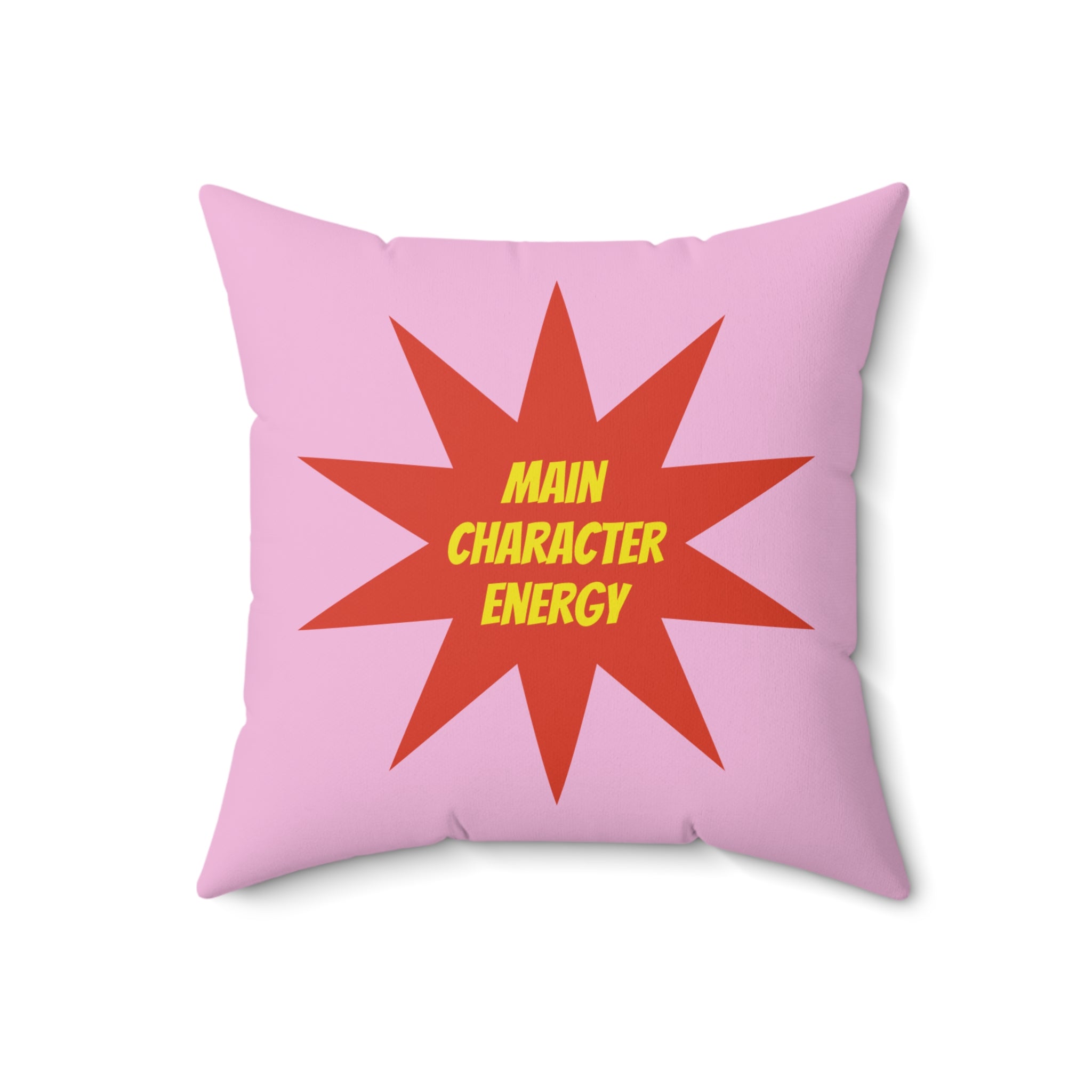Mood Pillow Main Character / Side Character Energy Square Fun Decorative Throw Pillow — Pink & Red Starburst
