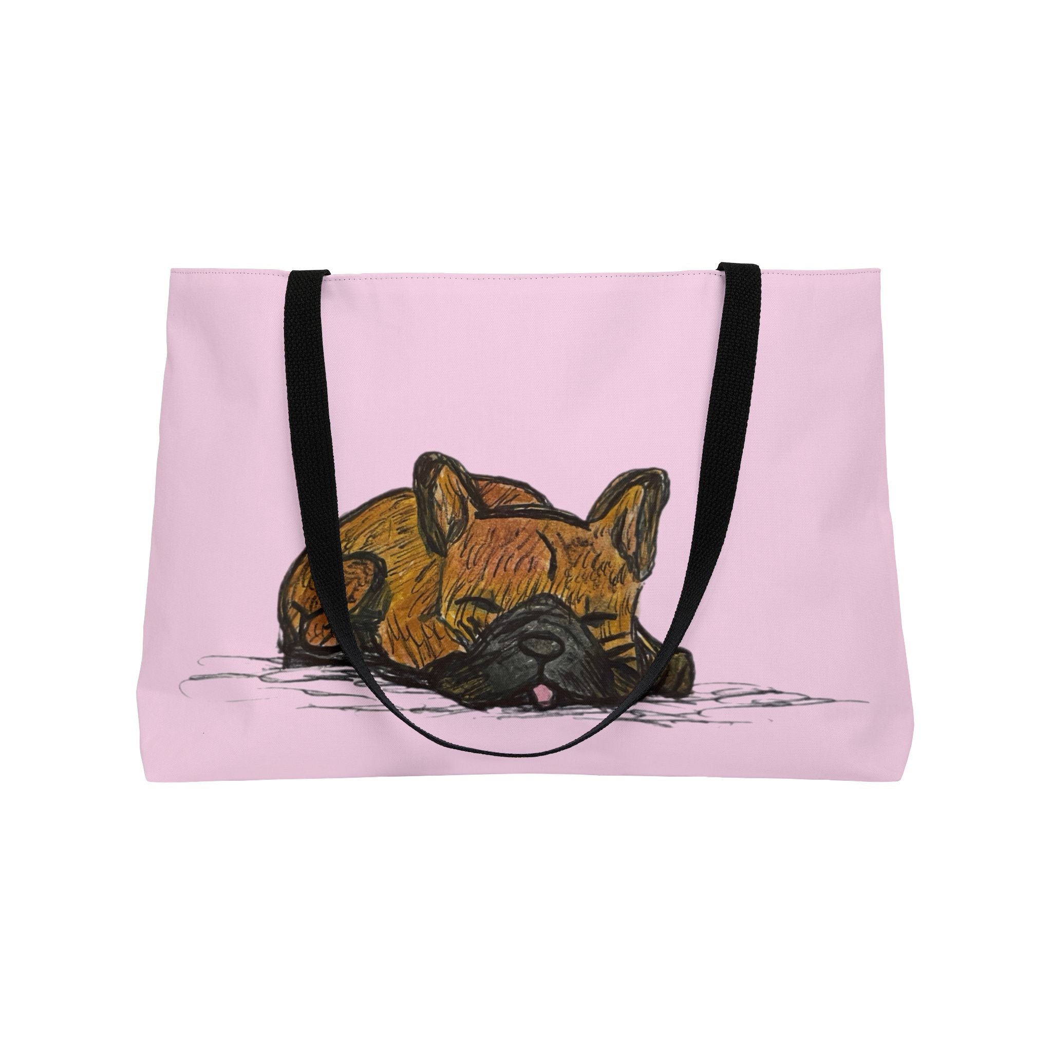Sleeping Chocolate French Bulldog  Pink Dog Park Tote Bag – Vibrant Cute Pet Travel Bag