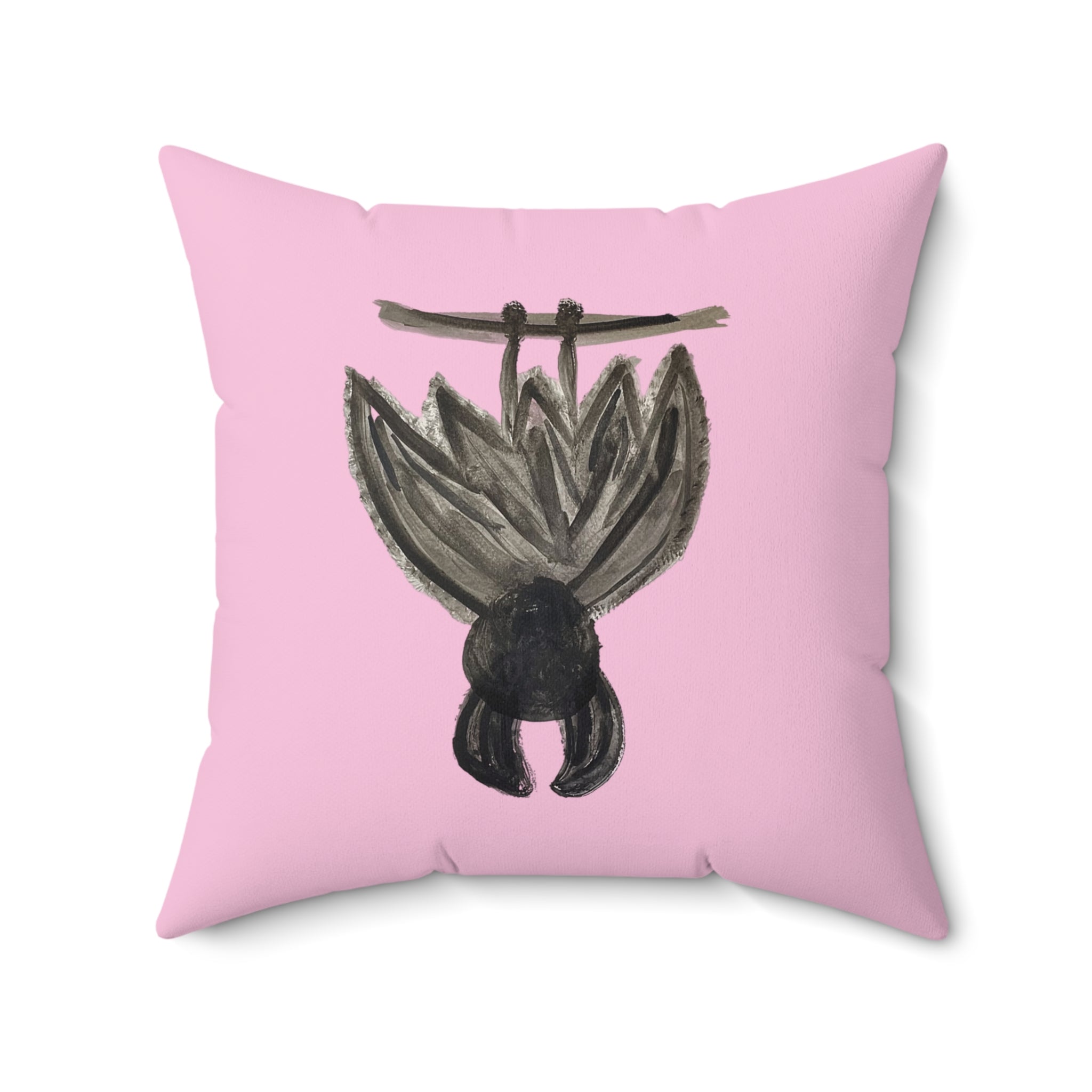 Bats Decorative Pink Halloween Pillow — "Wake Me Up When The Candy Arrives"
