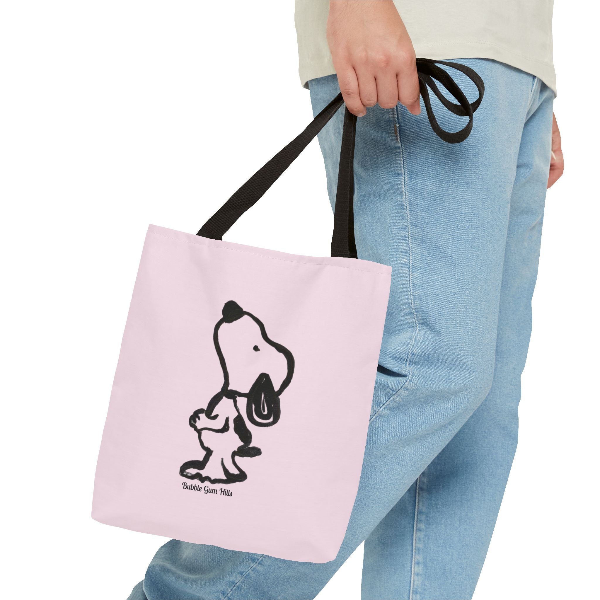 Pink Illustration Dog Bag  Arm / Shoulder with 2 Black Straps Medium Shop Day or Travel Tote Bag