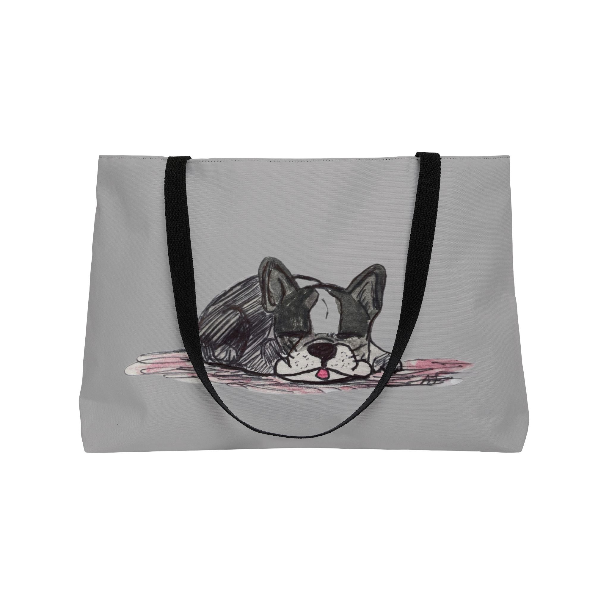 Sleeping Gray Blue French Bulldog  Pink Dog Park Tote Bag – Vibrant Cute Pet Travel Bag
