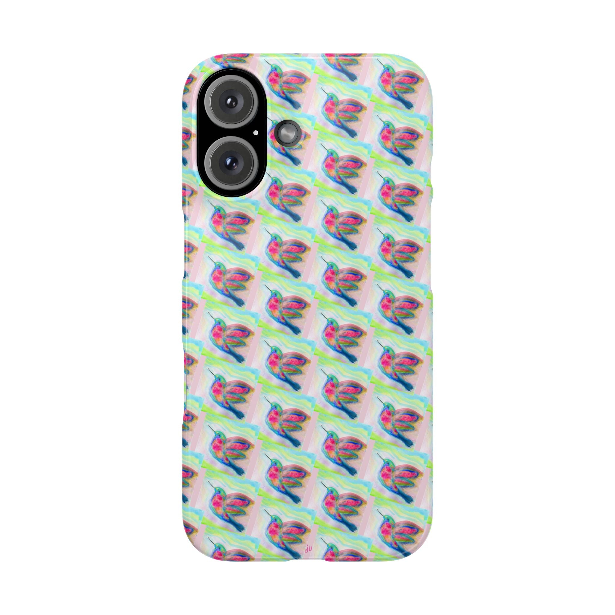 Hummingbirds Slim Phone Case — Pastel Watercolor Hummingbird Pattern Cover