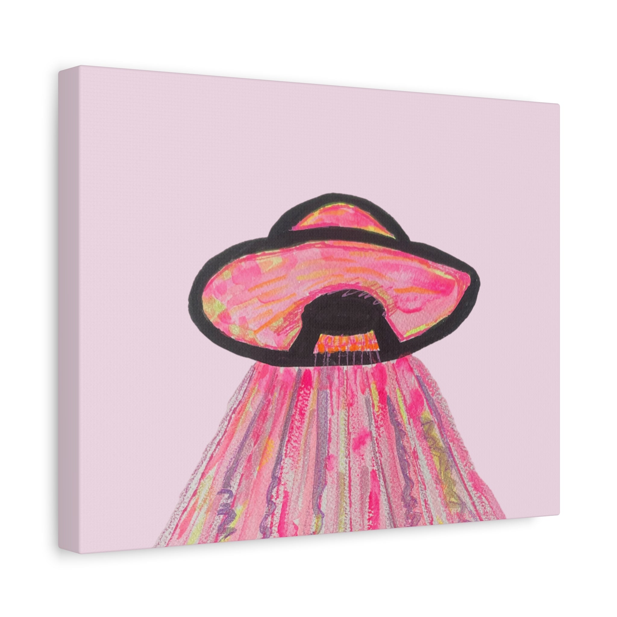 "If Aliens Were Pink" Abstract UFO Spaceship Matte Wall Art Canvas