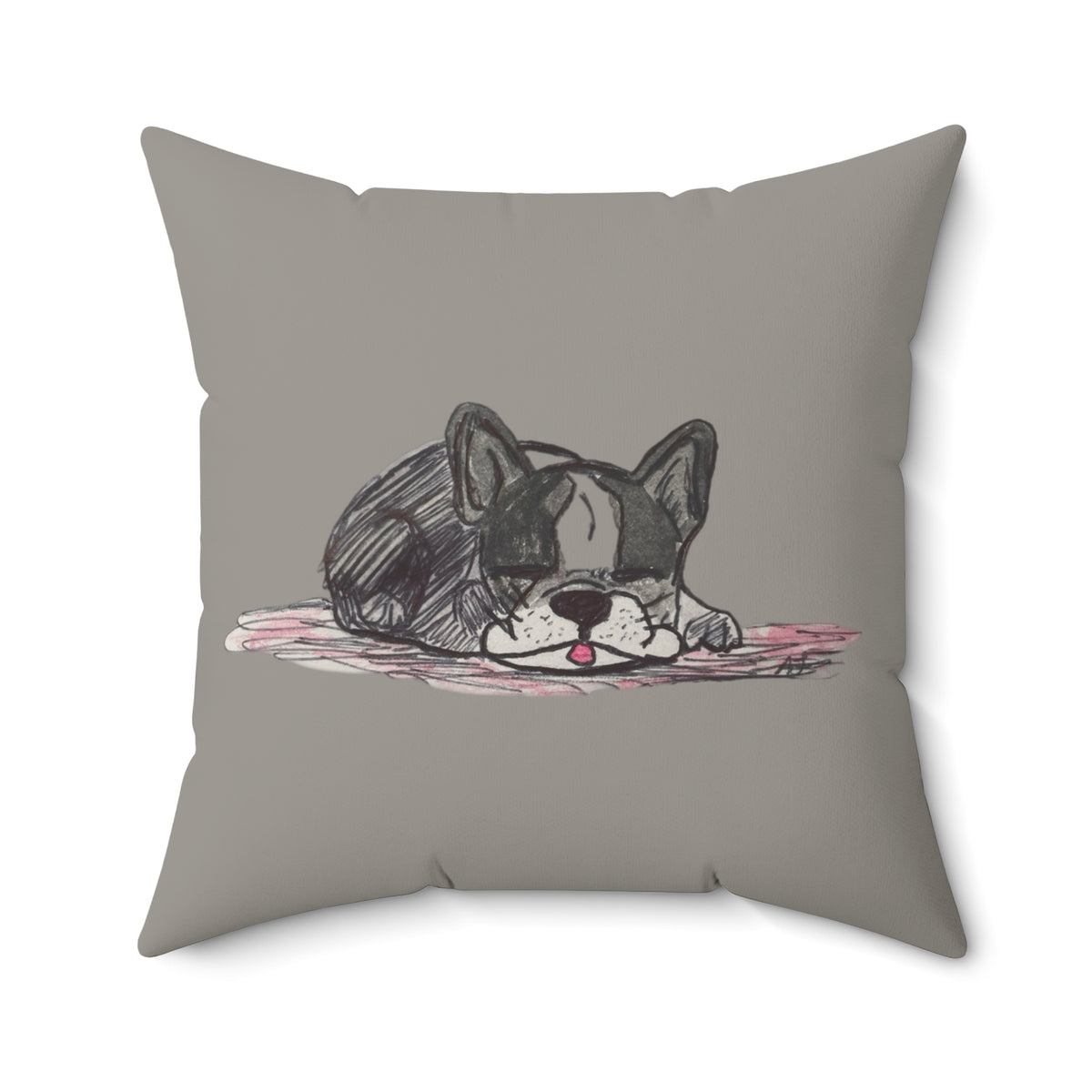 French Bulldog Gray / Blue Breed - Dog Napping Sketch Adorable Square Decor Throw Pillow — Perfect for Dog Lovers