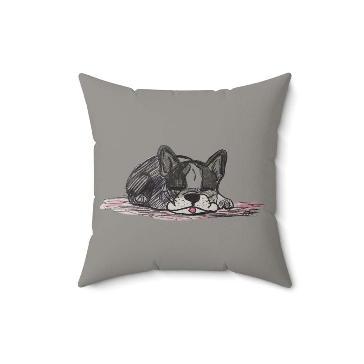 French Bulldog Gray / Blue Breed - Dog Napping Sketch Adorable Square Decor Throw Pillow — Perfect for Dog Lovers