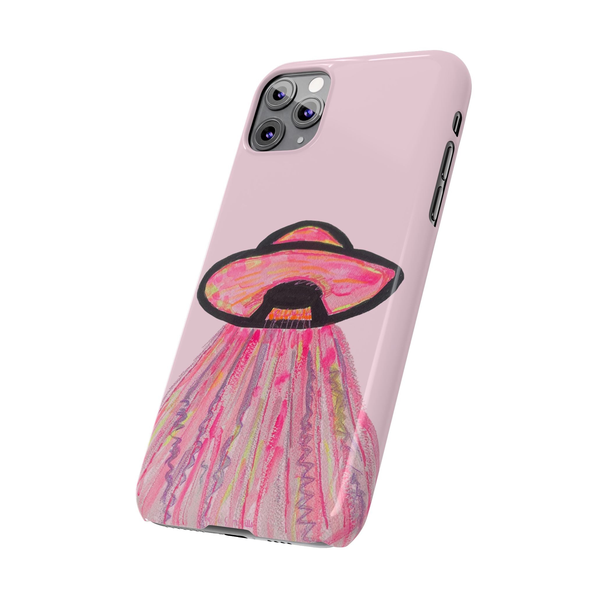 Pink UFO Phone Case — Cute Pastel Alien Abduction Slim Case