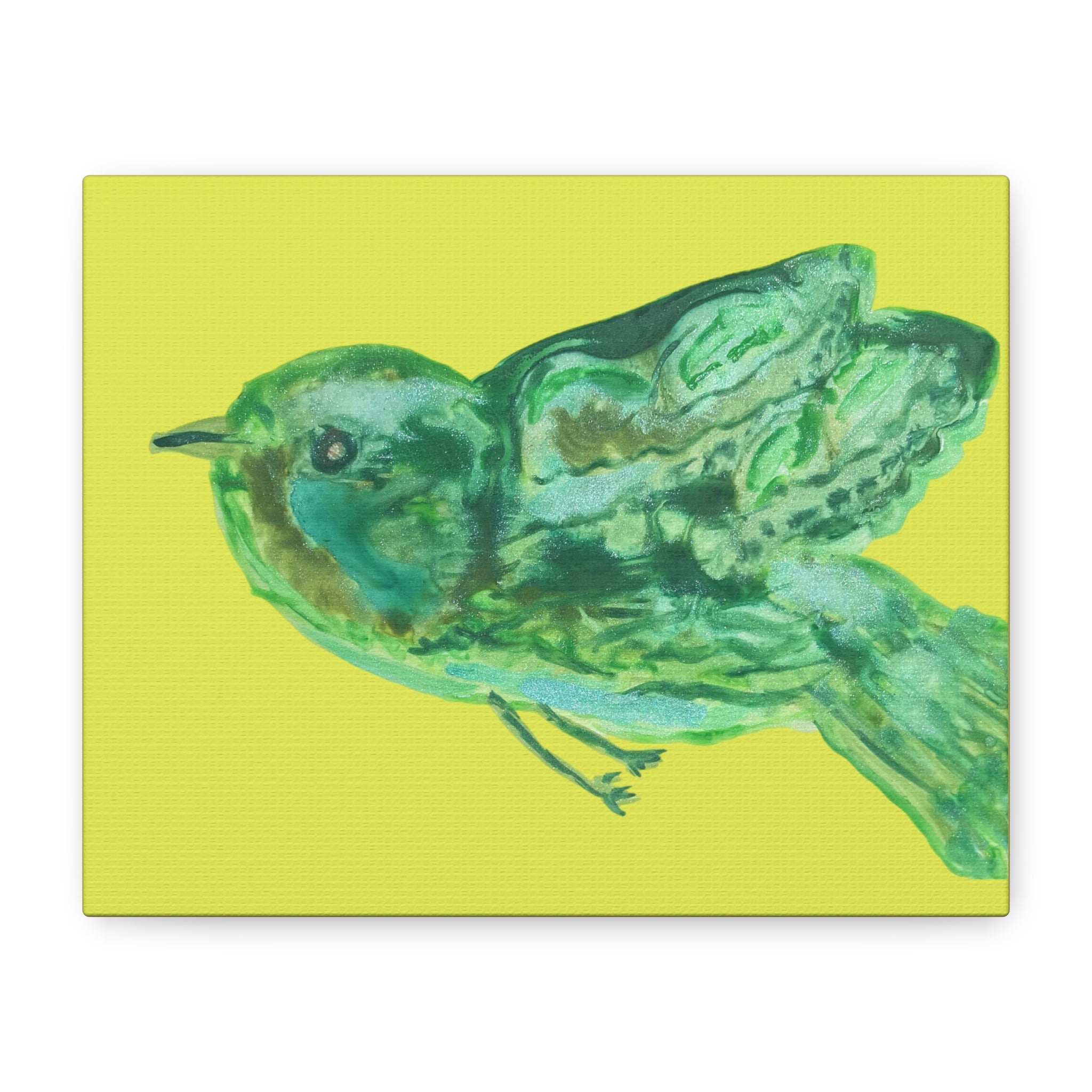 Green Bird Lime Matte Wall Art Canvas