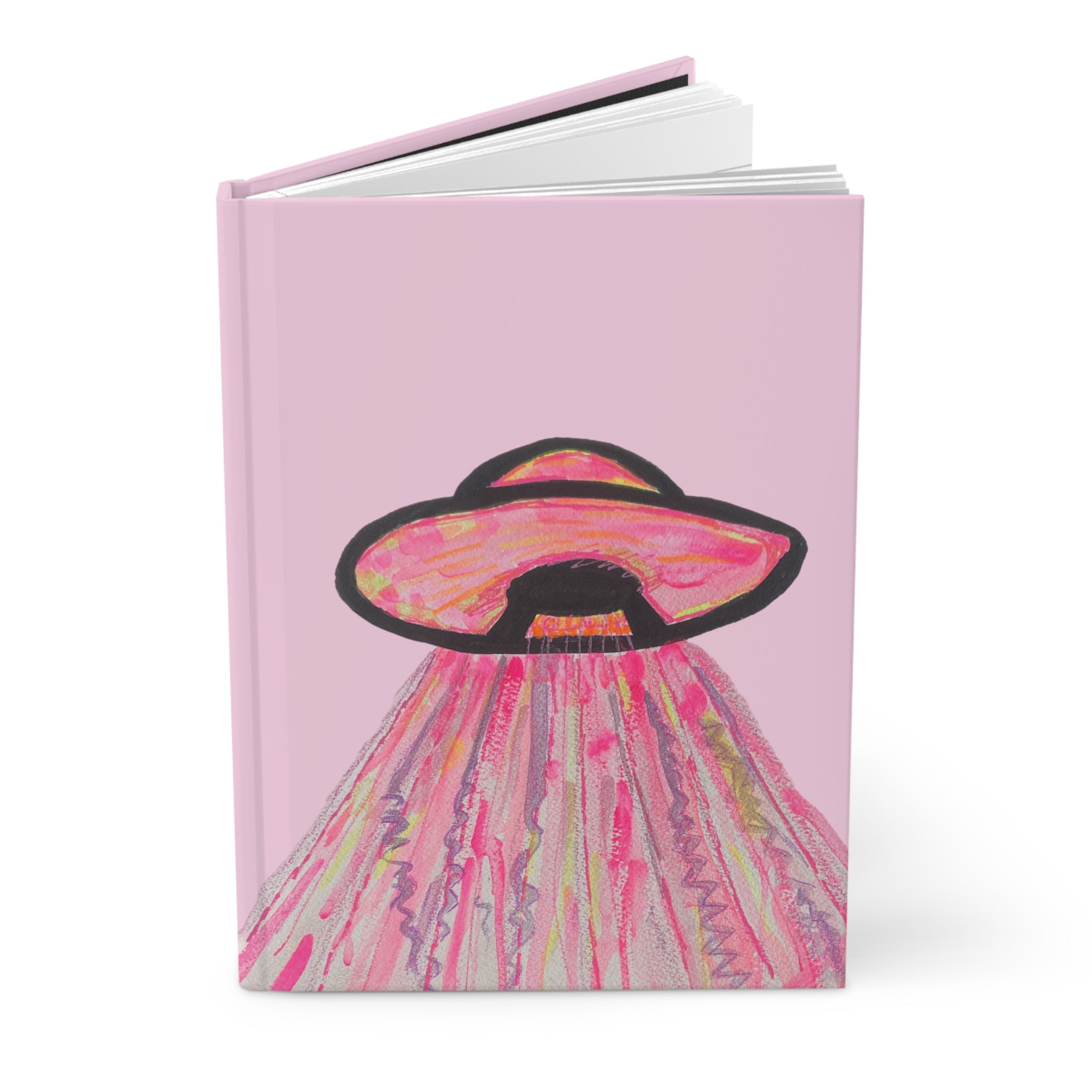 Cute Pink UFO Spaceship Hardcover Journal – "We Come in Pink" Artistic Journal, Diary, Notebook - Lined 150 Pages