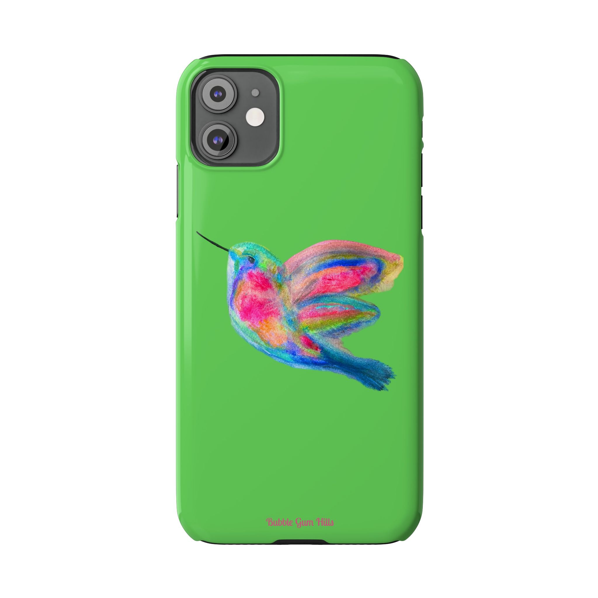 Colorful Hummingbird Slim Phone Case — Bright Green Watercolor Design