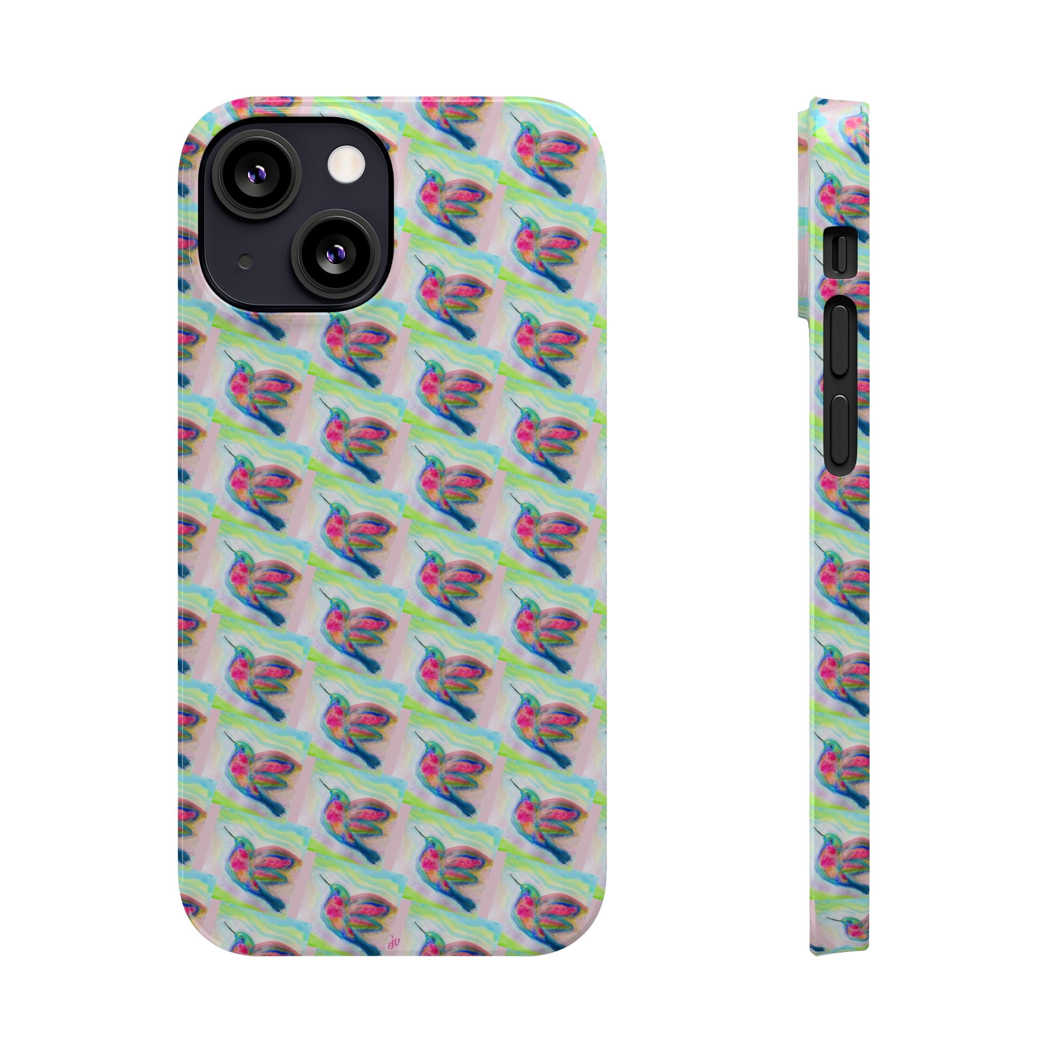 Hummingbirds Slim Phone Case — Pastel Watercolor Hummingbird Pattern Cover