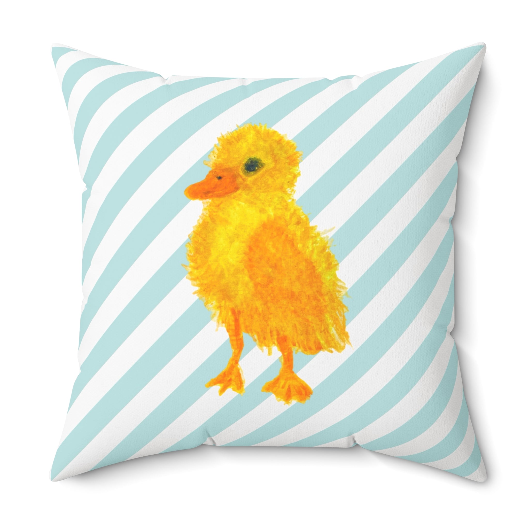 Cute Yellow Chick Decorative Throw Pillow — Double-sided Pink & Blue Pastel Polka Dot & Stripes Multiple Sizes