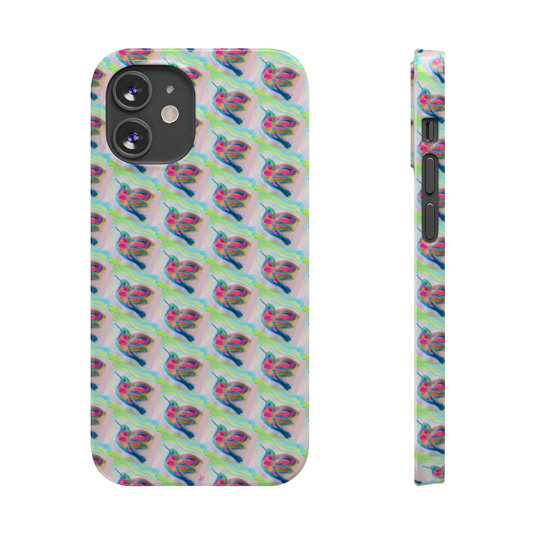 Hummingbirds Slim Phone Case — Pastel Watercolor Hummingbird Pattern Cover