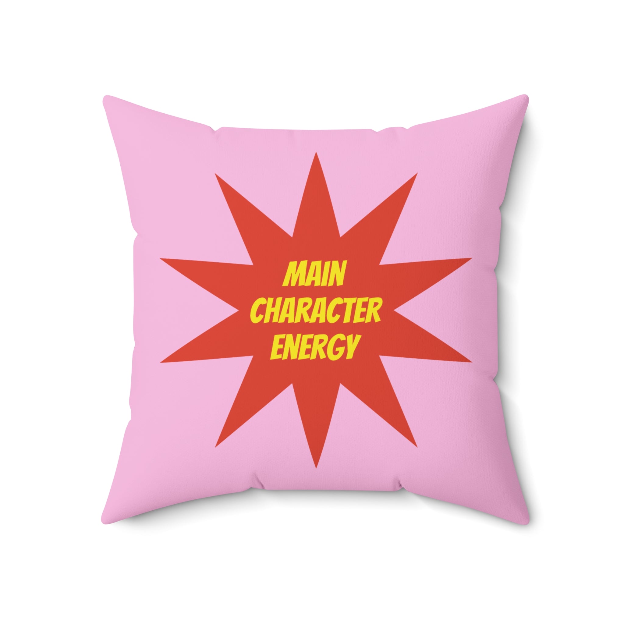 Mood Pillow Main Character / Side Character Energy Square Fun Decorative Throw Pillow — Pink & Red Starburst