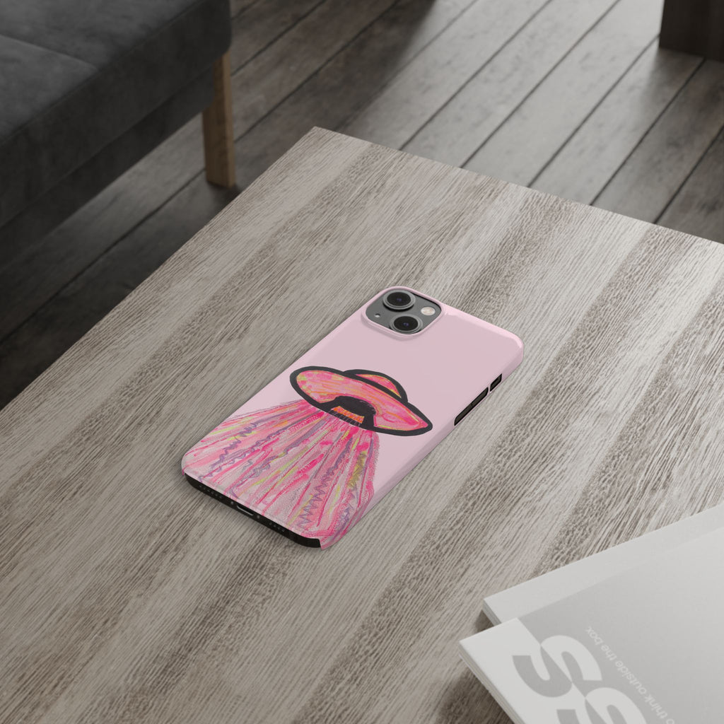 Pink UFO Phone Case — Cute Pastel Alien Abduction Slim Case