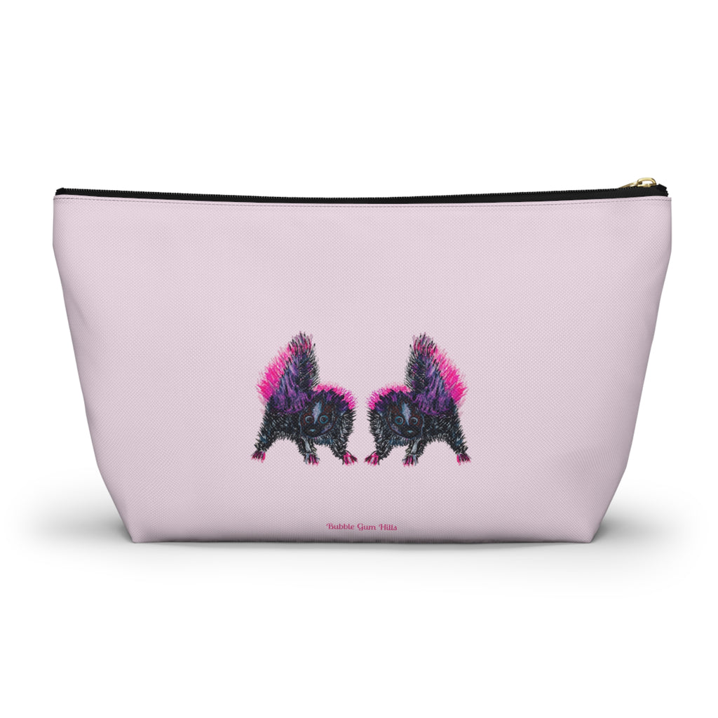 Pink & Black Skunks Accessories Makeup Day or Travel Pouch Zipper Bag Small & Large