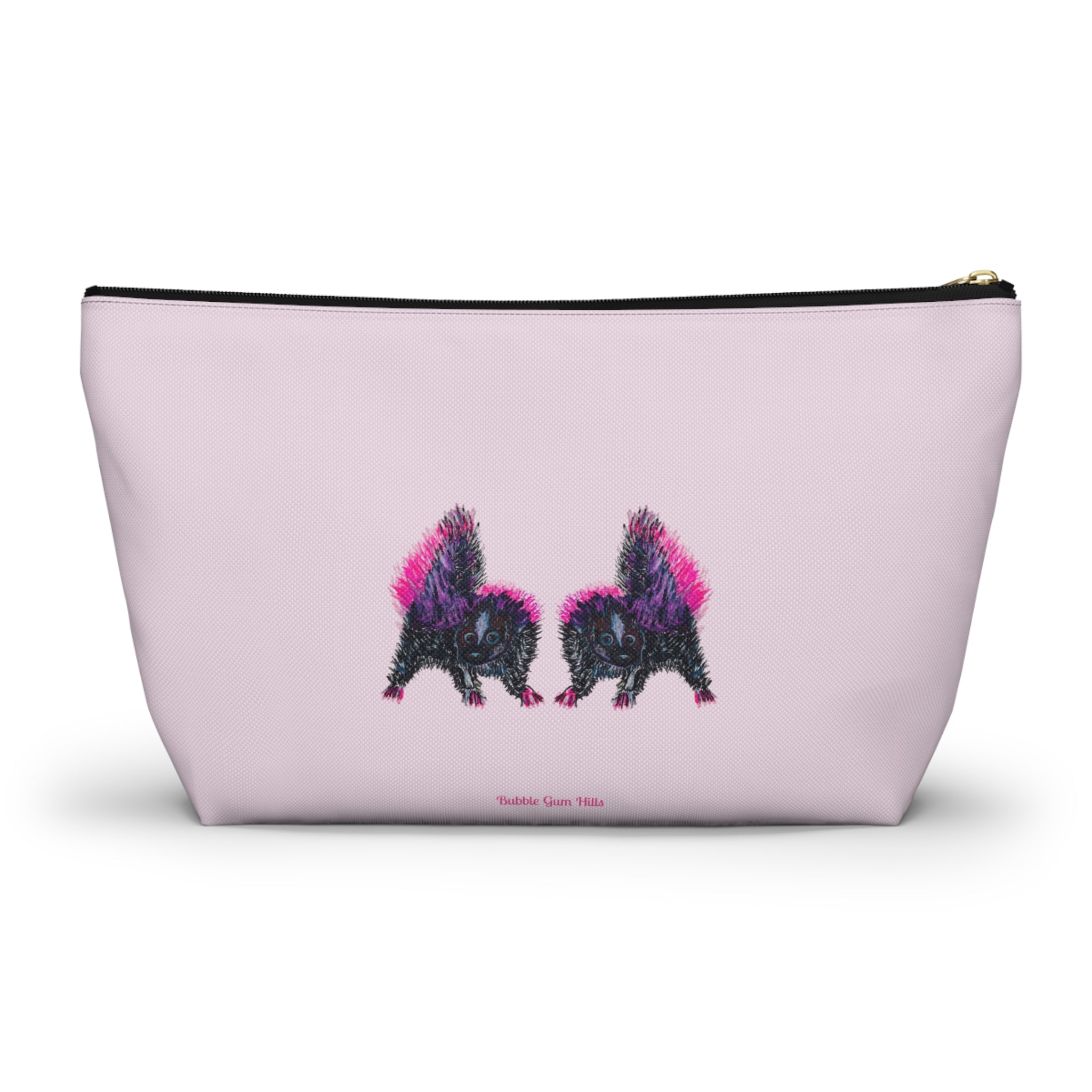 Pink & Black Skunks Accessories Makeup Day or Travel Pouch Zipper Bag Small & Large