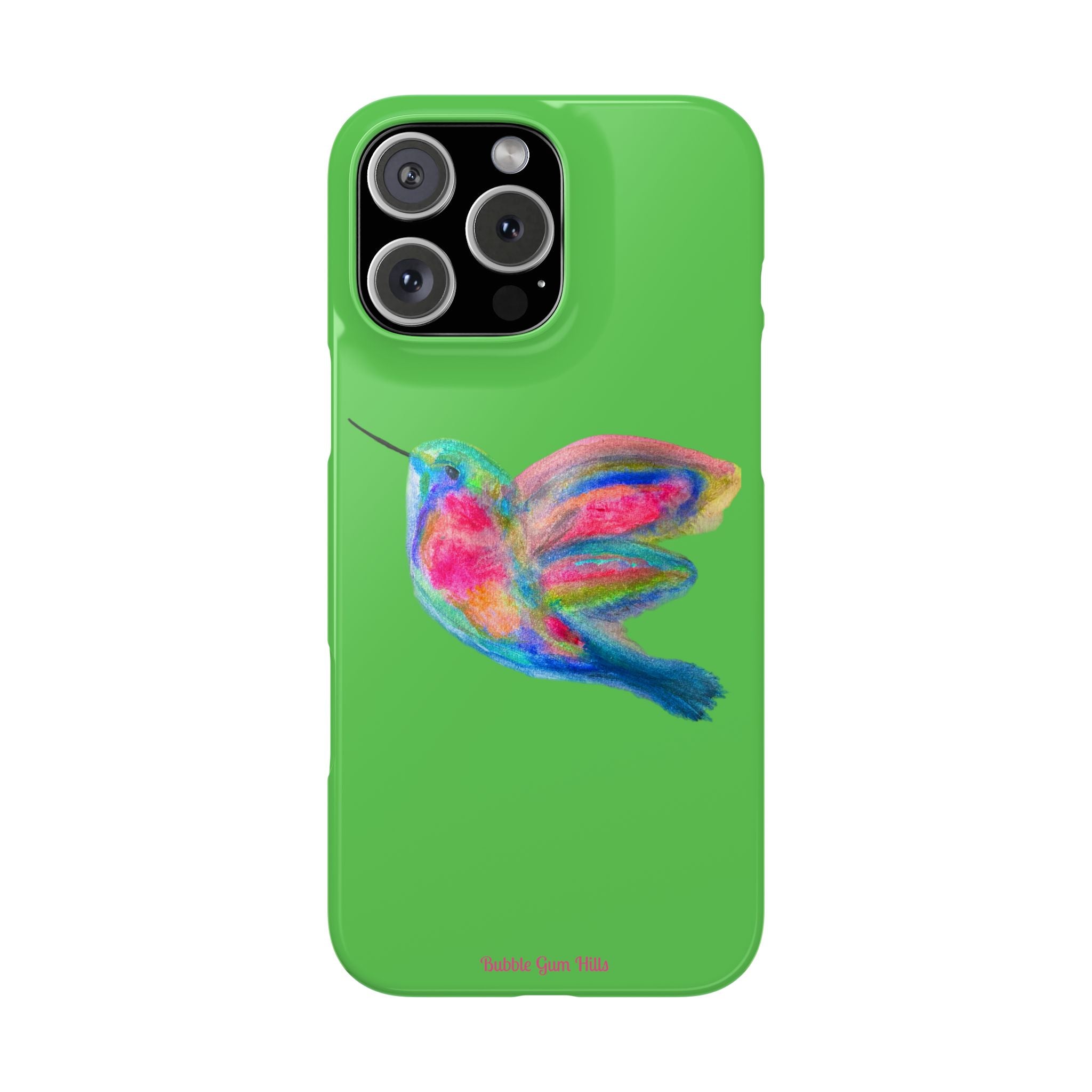 Colorful Hummingbird Slim Phone Case — Bright Green Watercolor Design