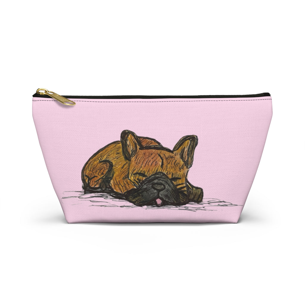 Cute Chocolate Brown French Bulldog Accessories Makeup Pouch Zipper Bag Day or Travel Small & Large