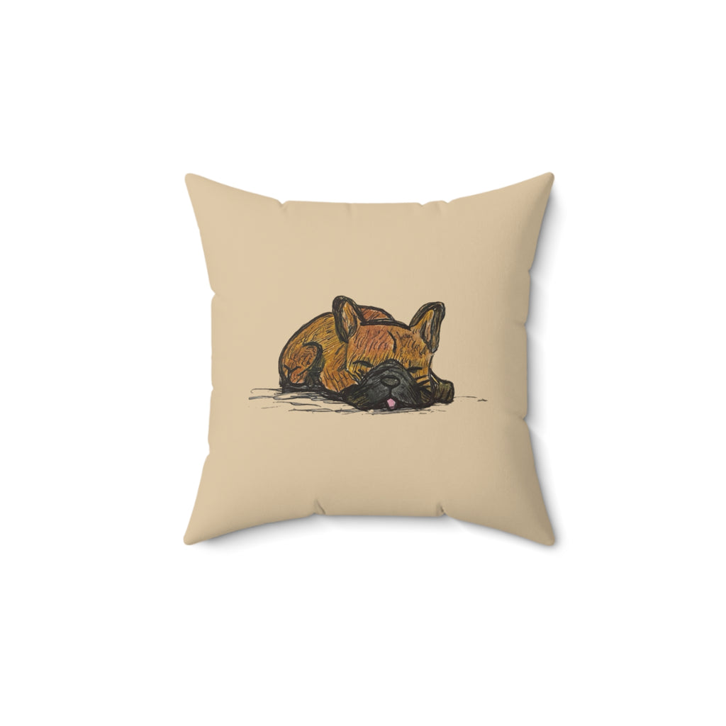 Brown French Bulldog Sleeping - Throw Pillow