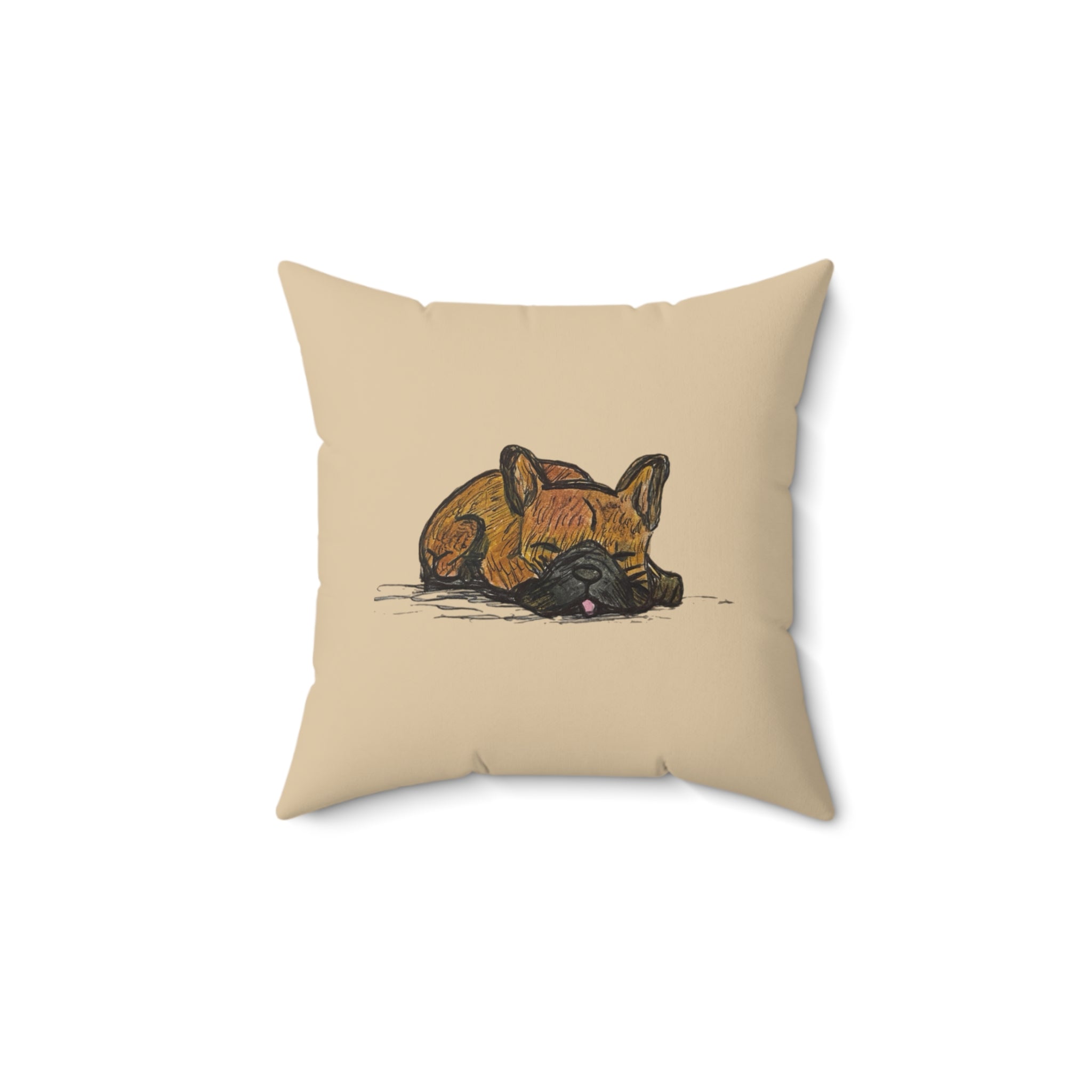 Brown French Bulldog Sleeping - Throw Pillow