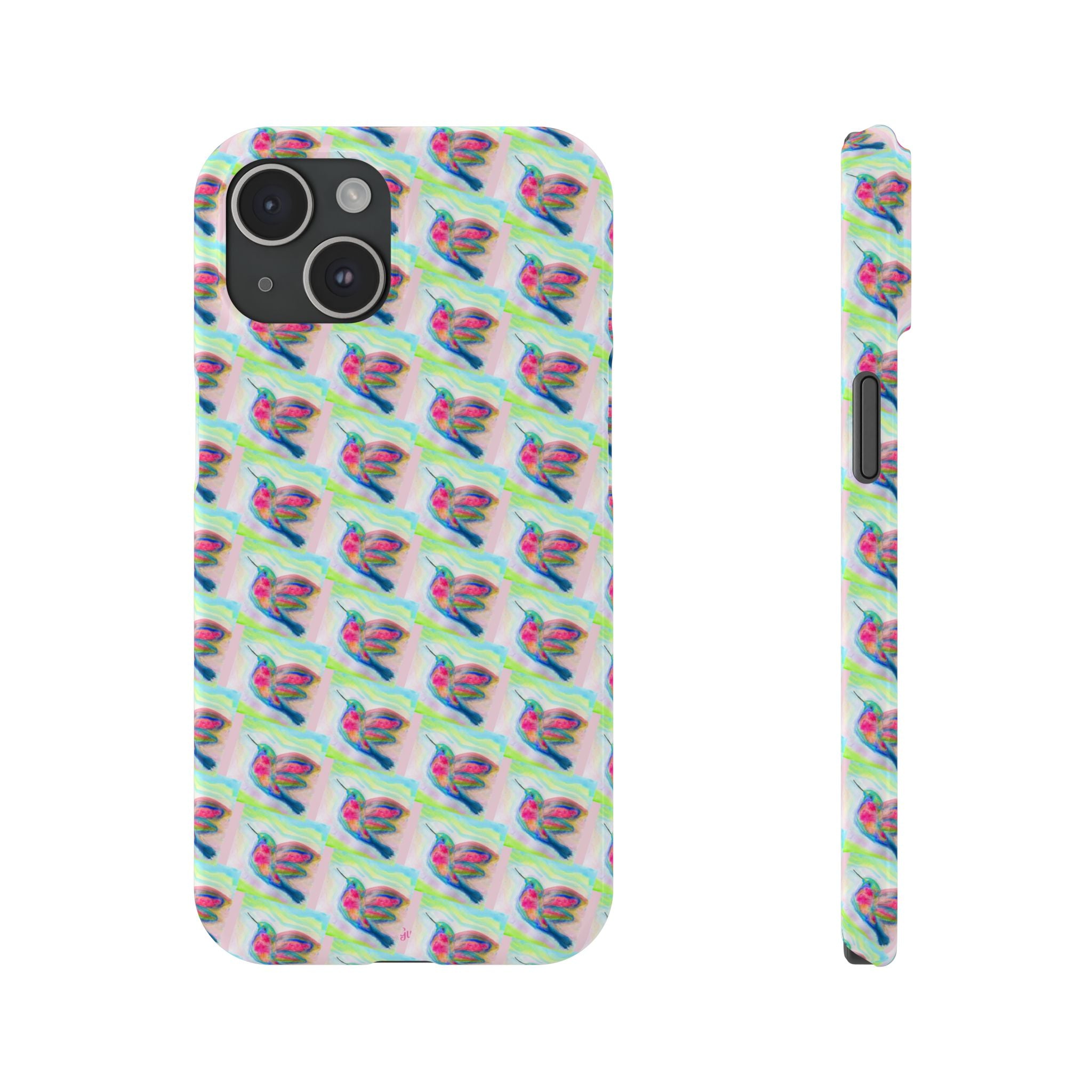 Hummingbirds Slim Phone Case — Pastel Watercolor Hummingbird Pattern Cover