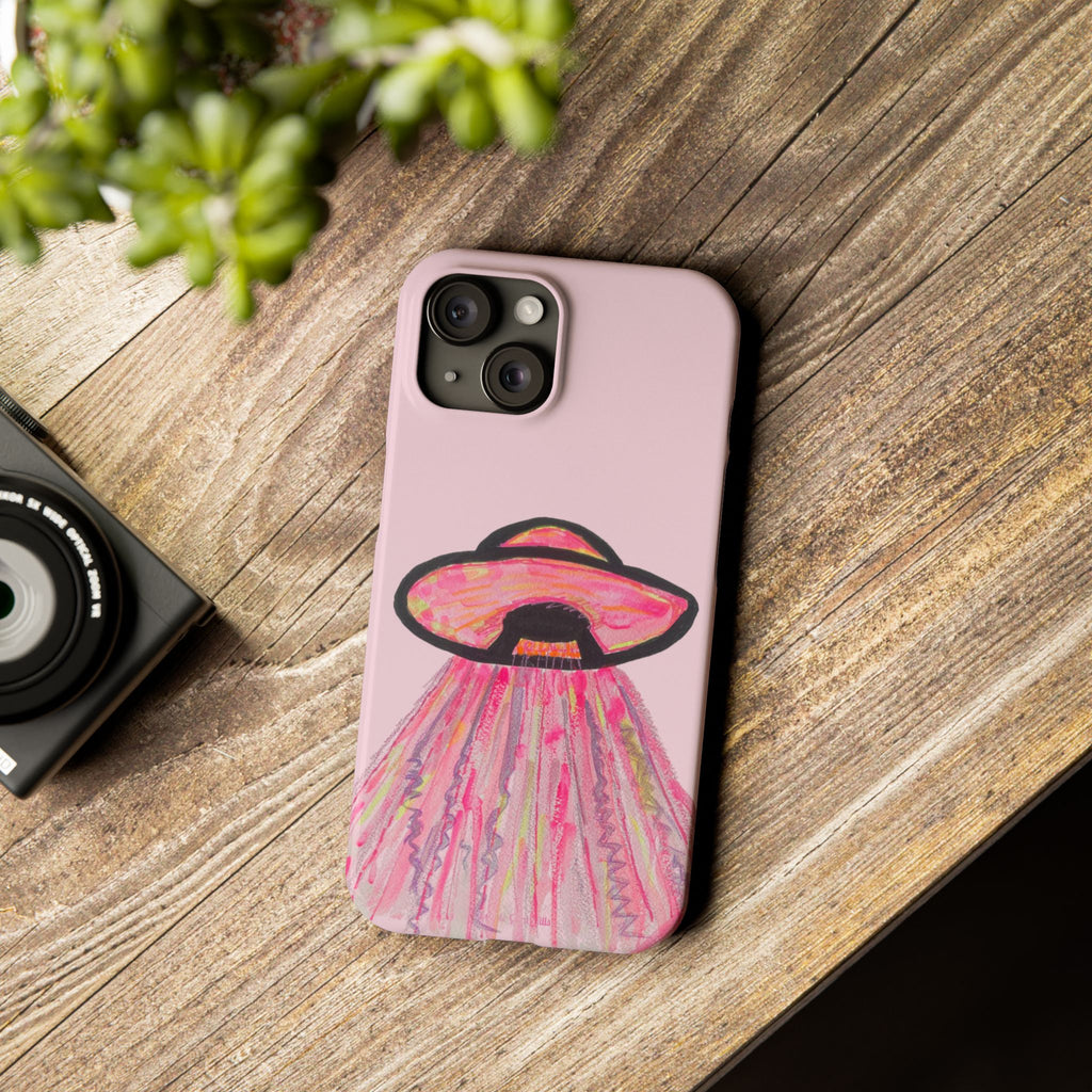 Pink UFO Phone Case — Cute Pastel Alien Abduction Slim Case