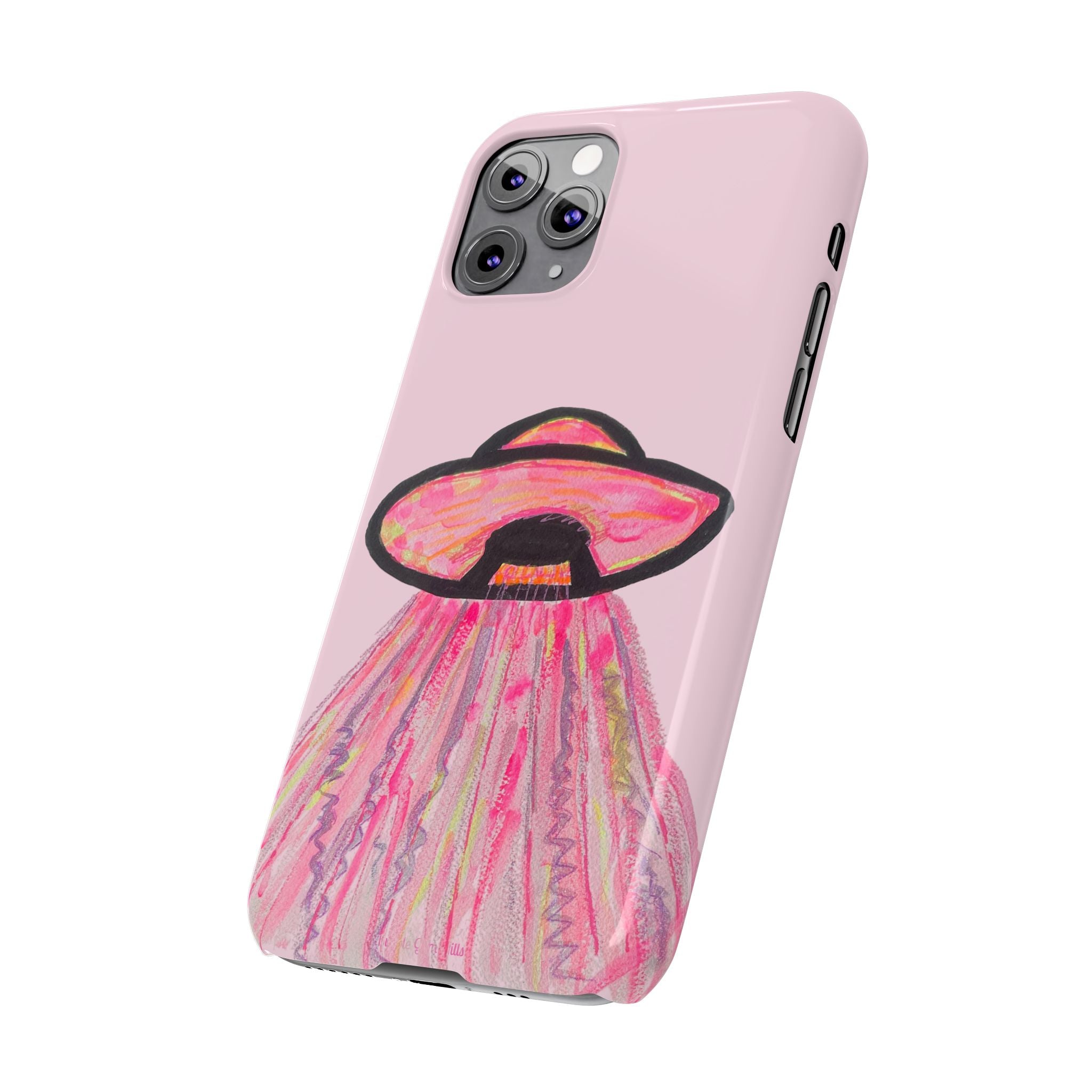 Pink UFO Phone Case — Cute Pastel Alien Abduction Slim Case