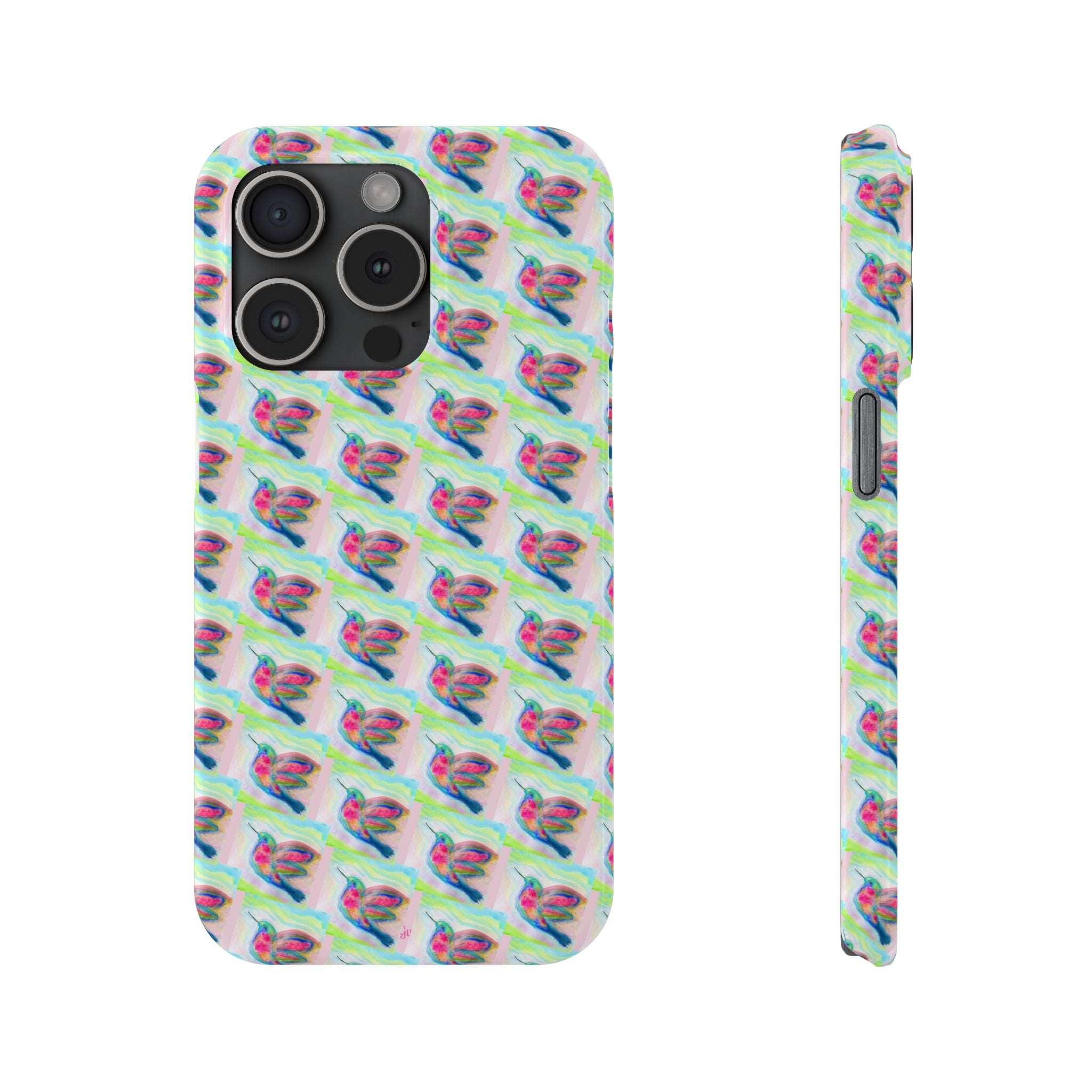 Hummingbirds Slim Phone Case — Pastel Watercolor Hummingbird Pattern Cover