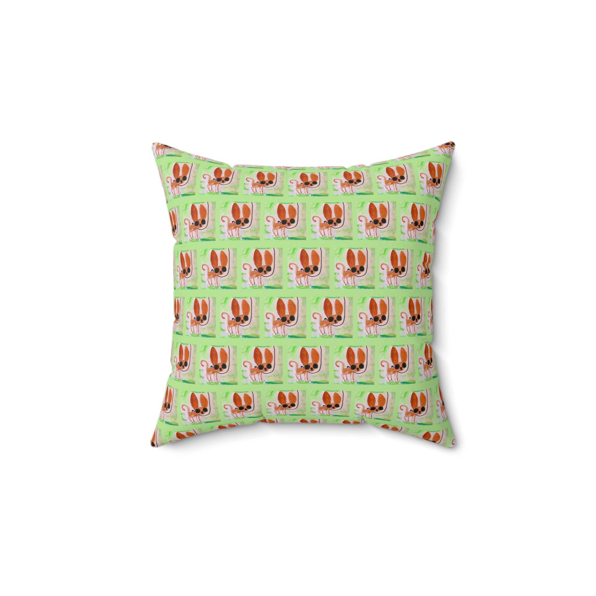 Chihuahua Dog Park Walk Square Pillow — Cute Sassy Pup on Green Background