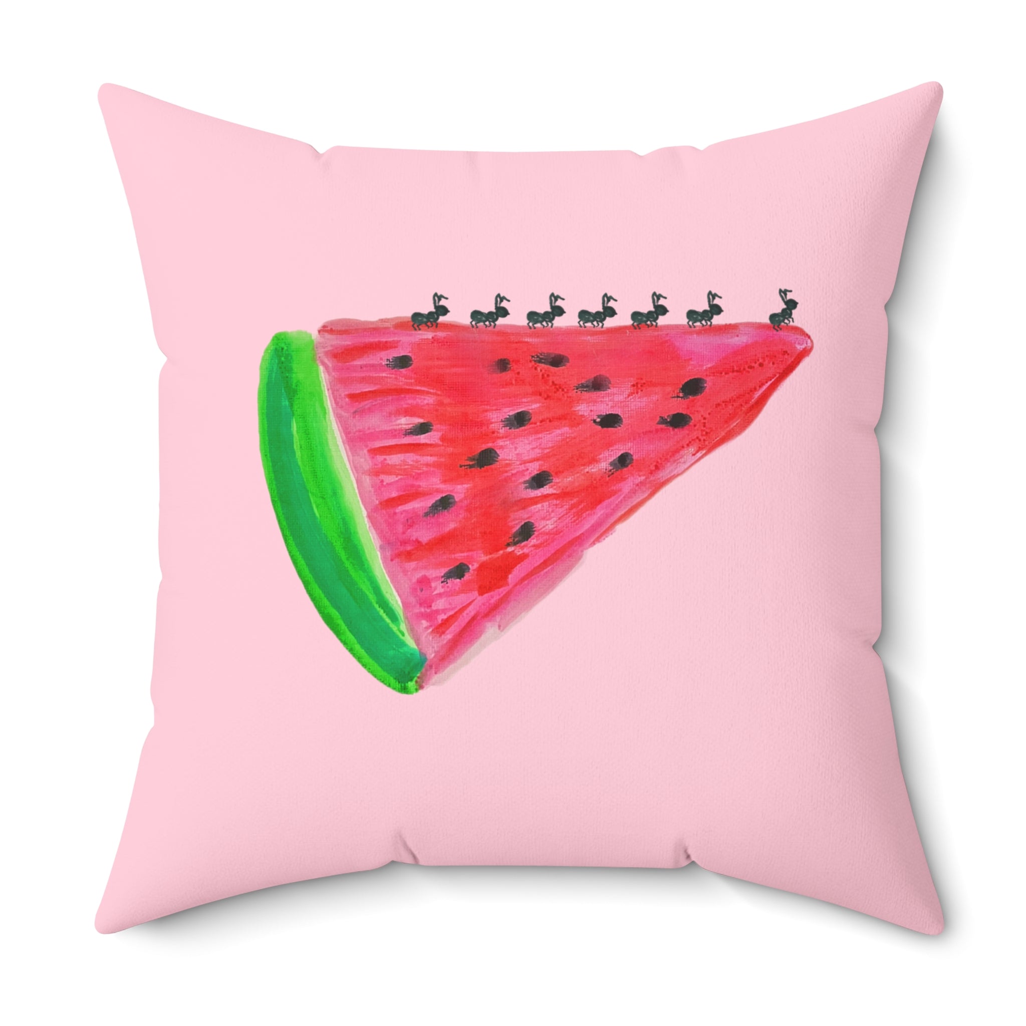"Watermelon Takeover: March of the Ants " — Decorative Summer Throw Pillow