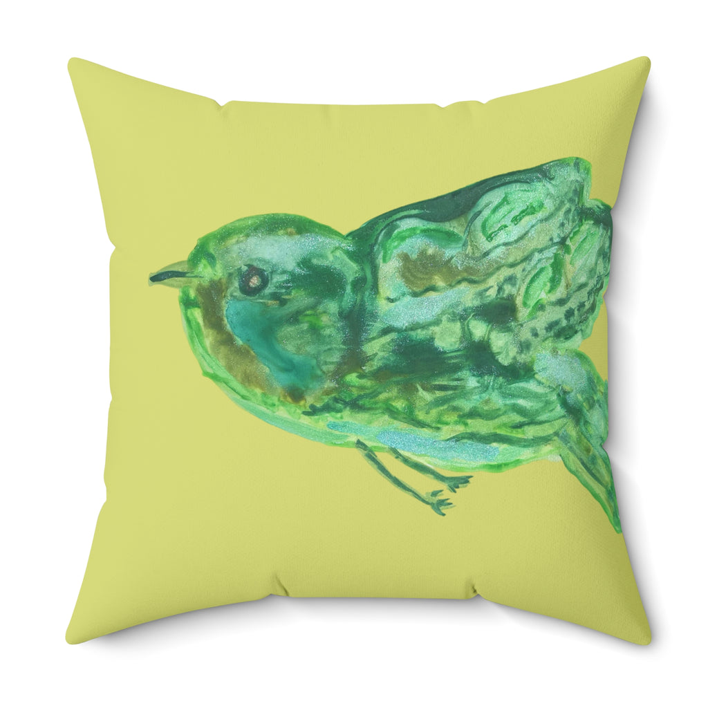 Green Bird Vibrant Lime Decorative Throw Pillow