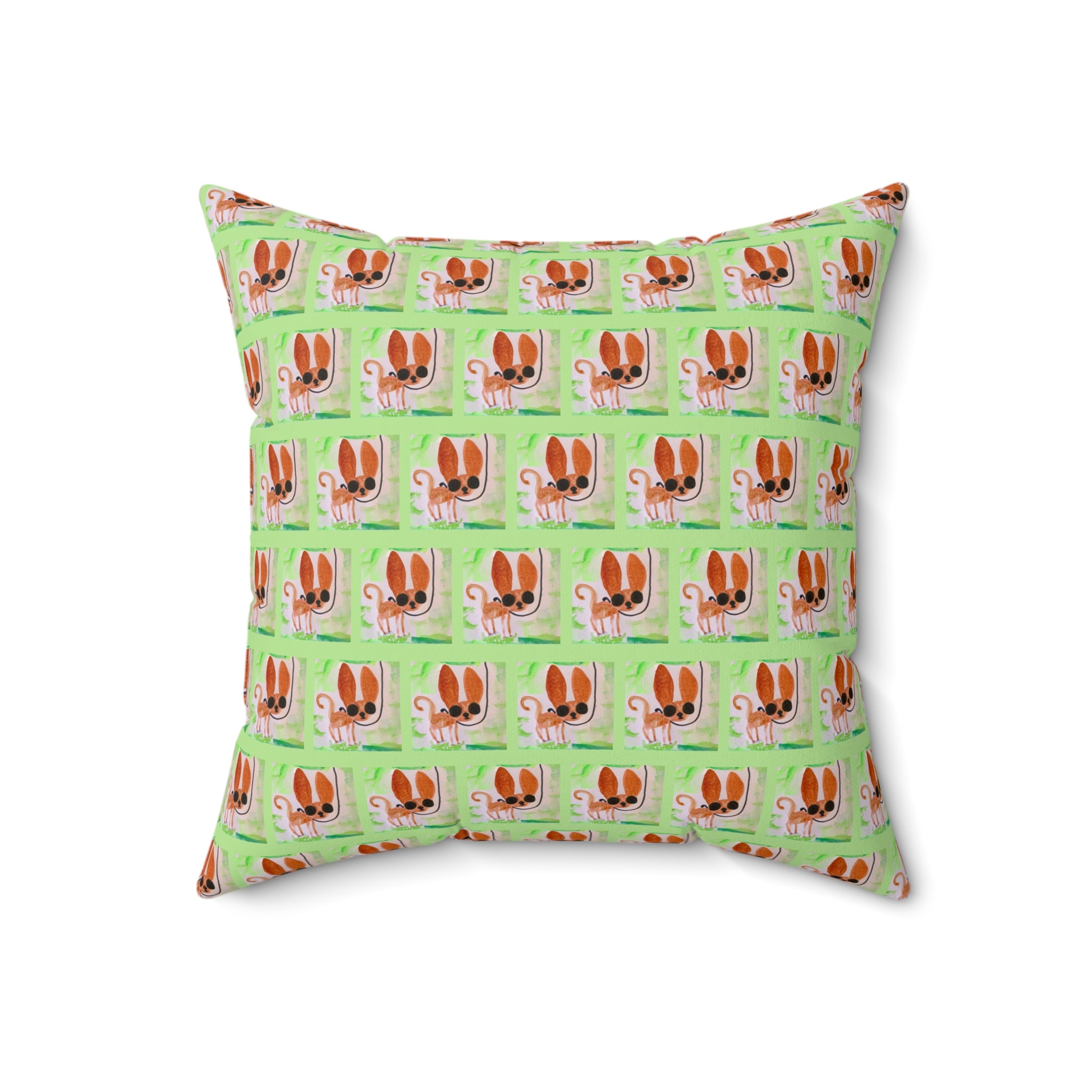 Chihuahua Dog Park Walk Square Pillow — Cute Sassy Pup on Green Background