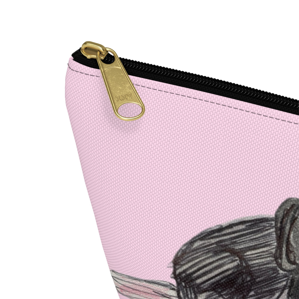 Cute Sleeping Blue French Bulldog Pink Accessory Makeup Zipper Bag Small & Large