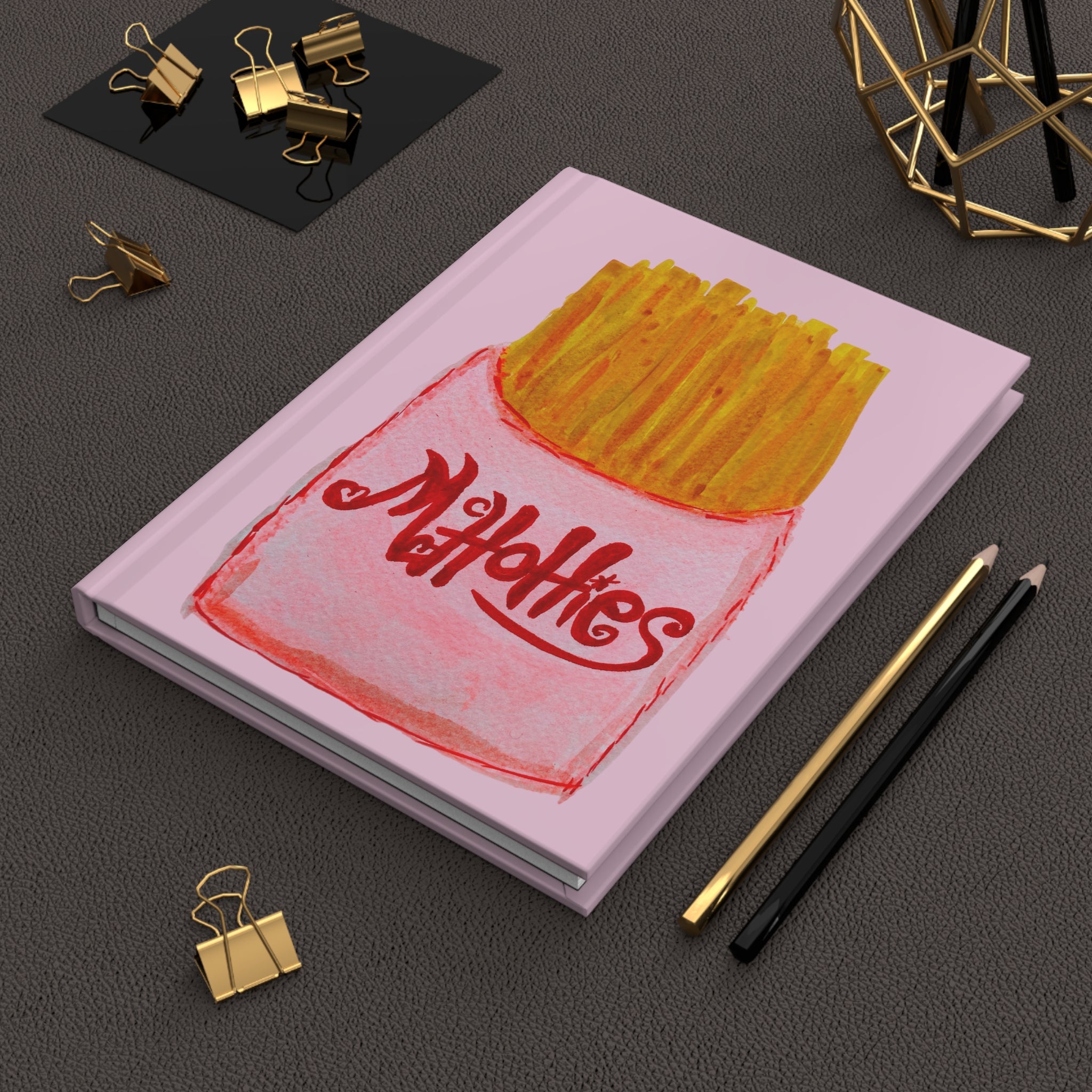 Pink 'Fry Me to the Moon' Hardcover Journal — Cute French Fry Notebook