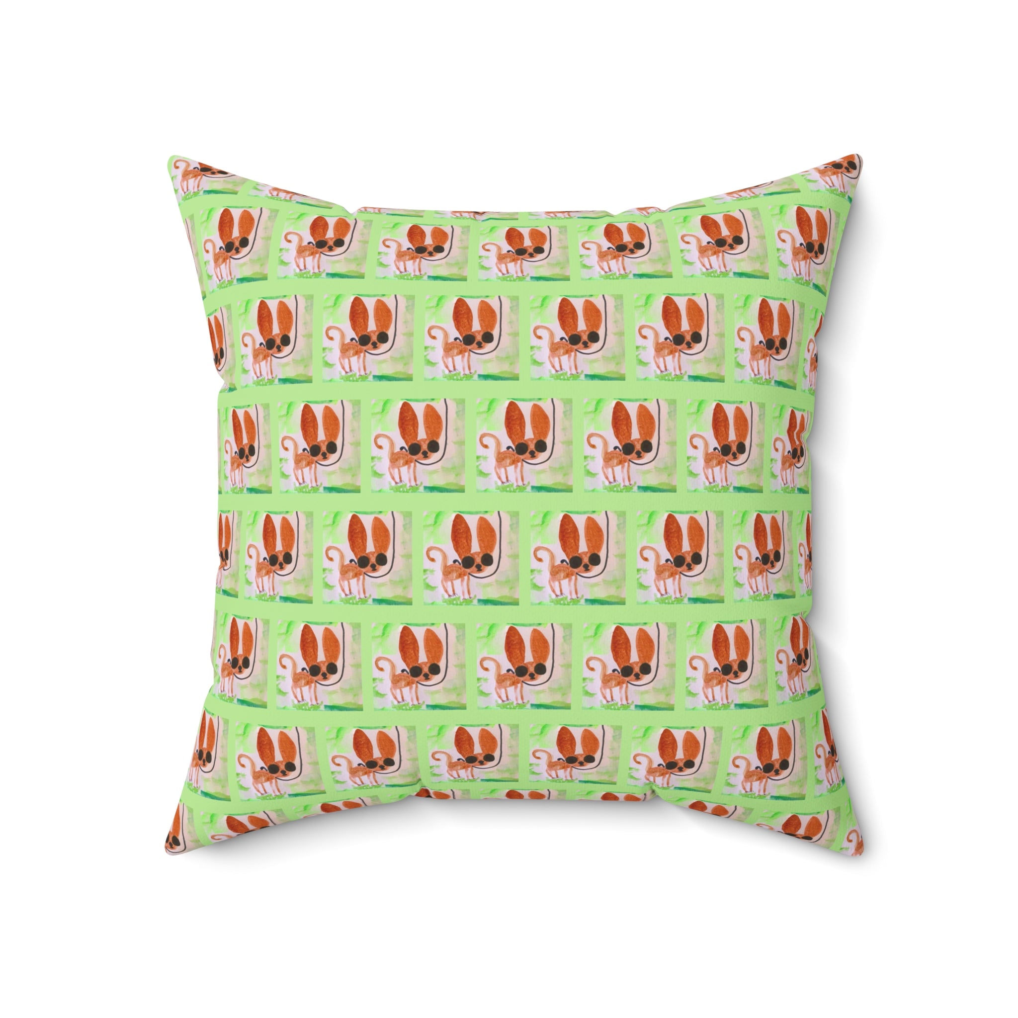 Chihuahua Dog Park Walk Square Pillow — Cute Sassy Pup on Green Background