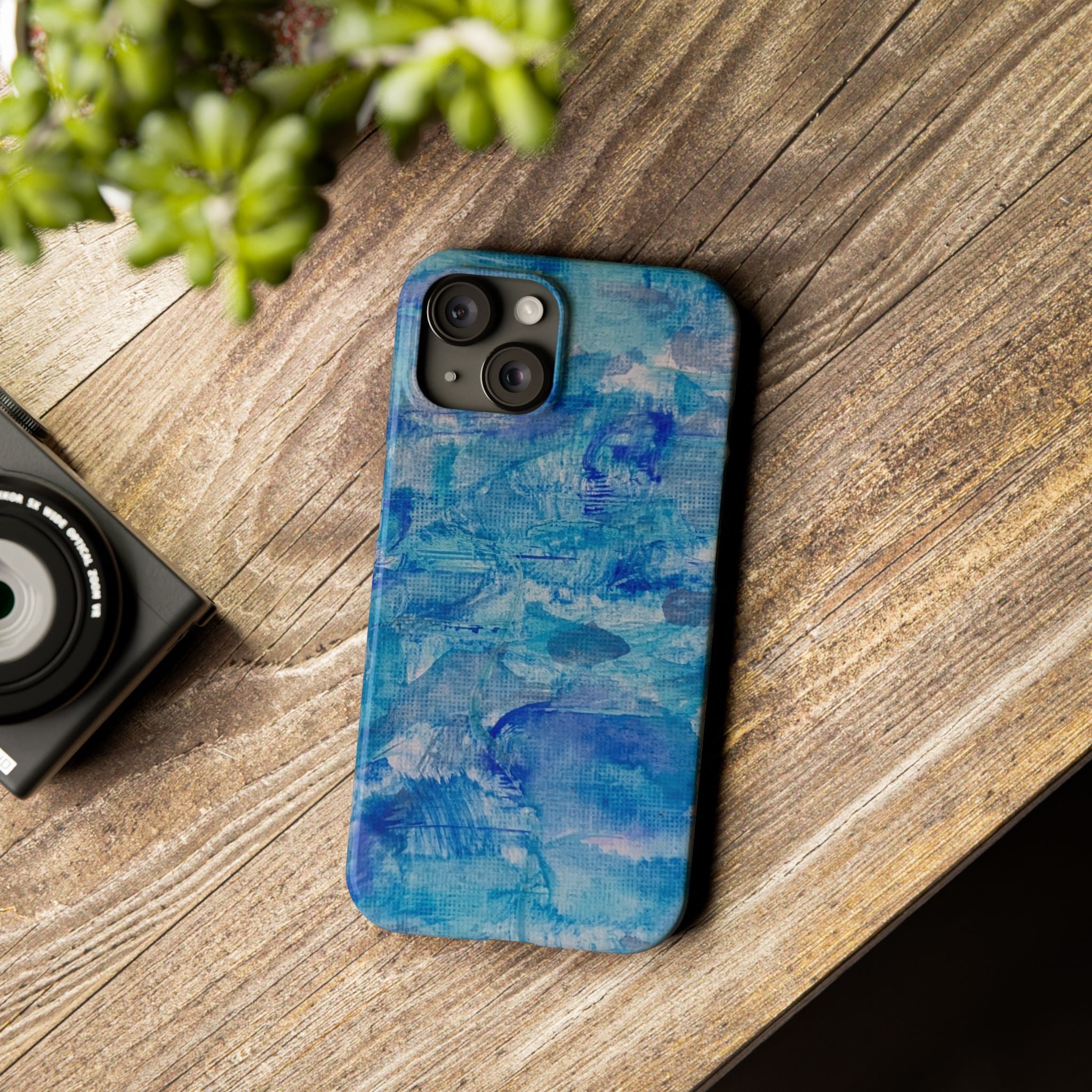 Blue Watercolor Slim Phone Case — Abstract Ocean Art Protective Cover
