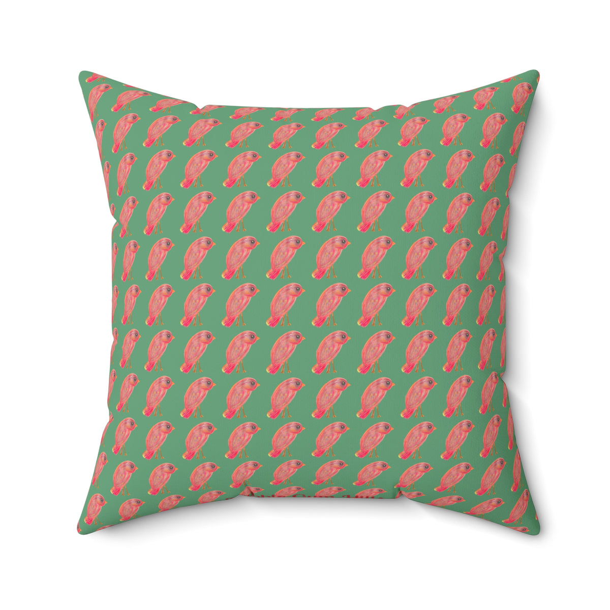Red, Orange & Pink Birds Pattern with Wild Outdoor Green Background Square Decorative Throw Pillow Perfect for Bird Lovers