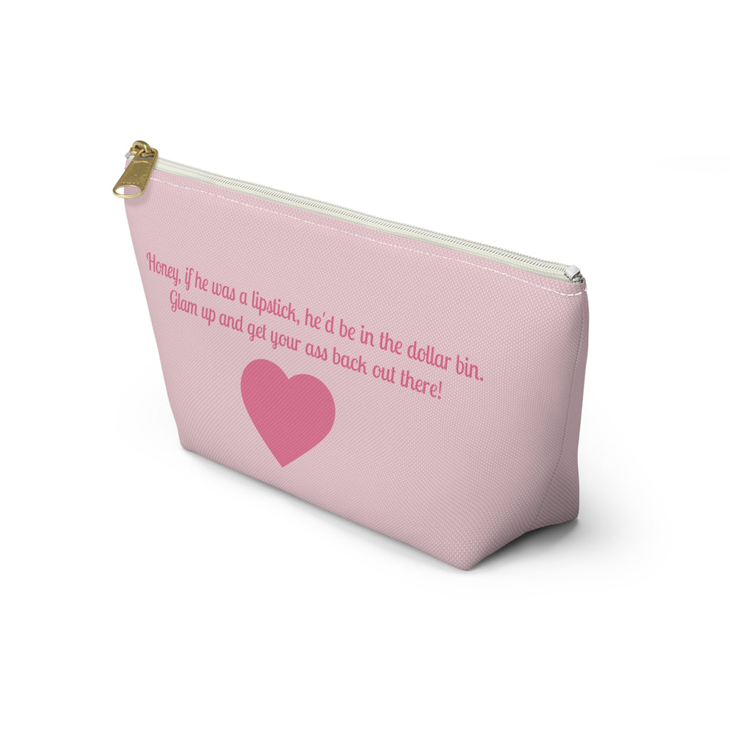 Cute Pink Zipper Day Travel Makeup Bag | Small & Large Accessories- Breakup- Cheer Up- Gift Motivational for Girlfriends- Pool Beach Travel