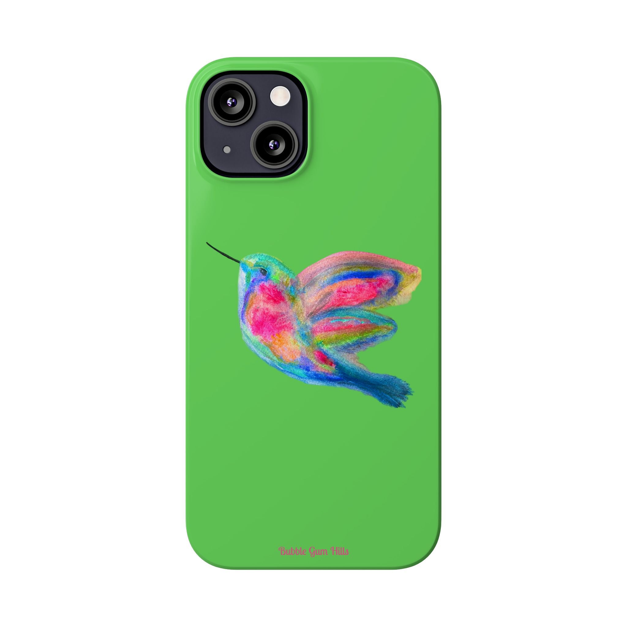 Colorful Hummingbird Slim Phone Case — Bright Green Watercolor Design